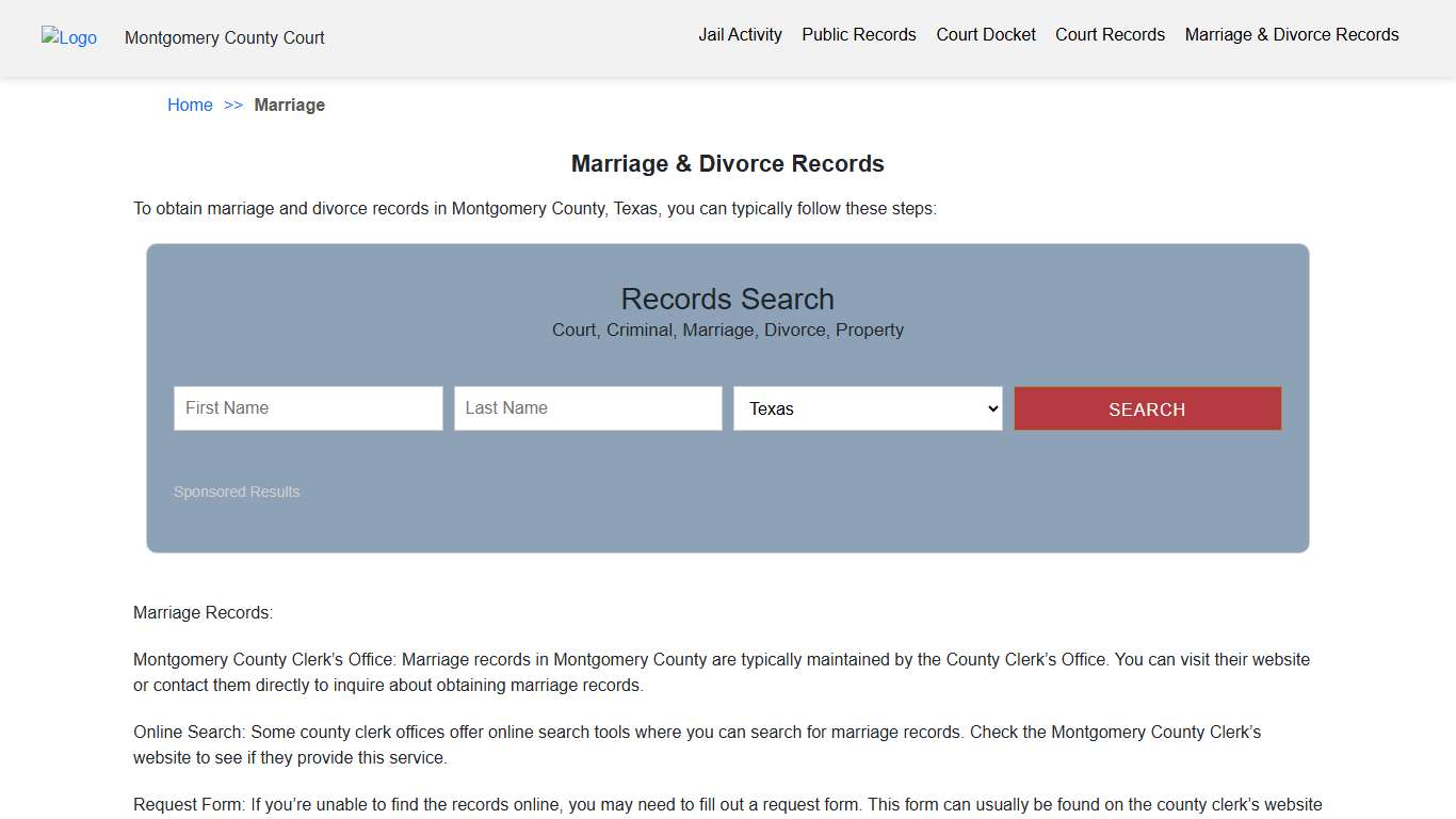 Marriage & Divorce Records | Montgomery County Court